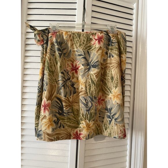 Talbots Size 14 Women's Floral Tropical Print Linen Blend Faux Wrap Short Skirt - Picture 1 of 6